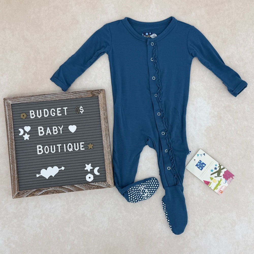 New Kickee Pants Teal Ruffle Coverall
